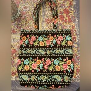 Floral Patterned Tote Bag - Black and Multicolor